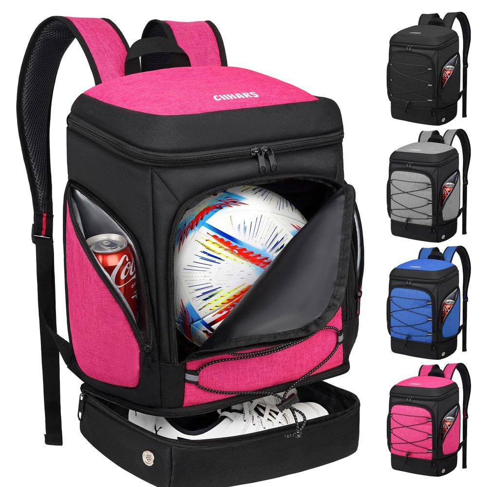 Ciihars Soccer Bag - Soccer Backpack with Ball Holder,Sport Equipment Bags gifts for soccer stuff Water resistant Includes Separate Cleat Fit Basketball Volleyball Football (pink)
