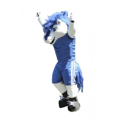 College Sport Horse Mascot Costume in Blue Suit Adult Size for Men & Women with Built-in Fan Inside the Head