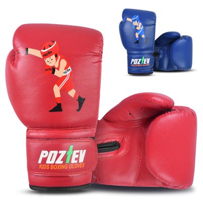 POZTEV Youth Boxing Gloves for Kids Ideal for Boxing, Kickboxing, Muay Thai, UFC, MMA - Beginner Junior Heavy Punching Bag Gloves for Children Sparring Training Martial Arts Mitts (Red,4oz)