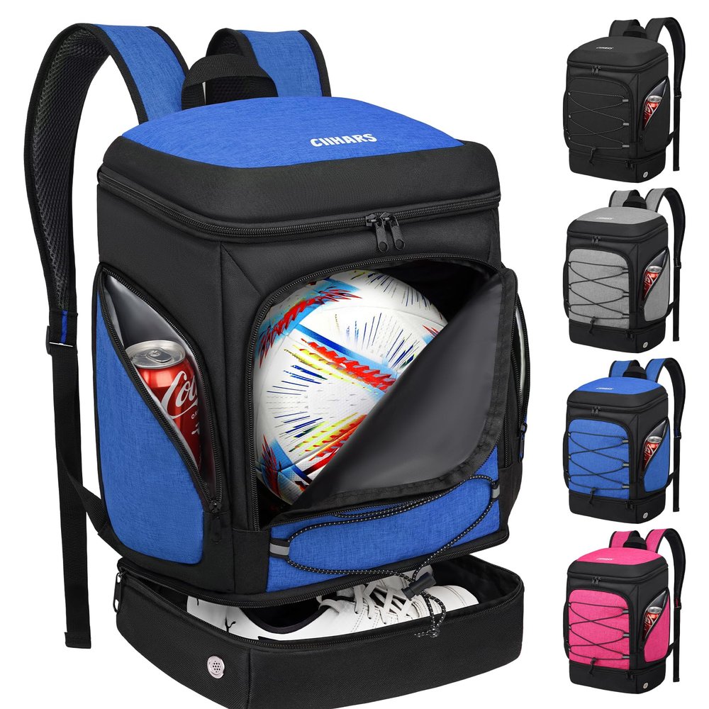 Ciihars Soccer Bag - Soccer Backpack with Ball Holder,Sport Equipment Bags gifts for soccer stuff Water resistant Includes Separate Cleat Fit Basketball Volleyball Football(blue)