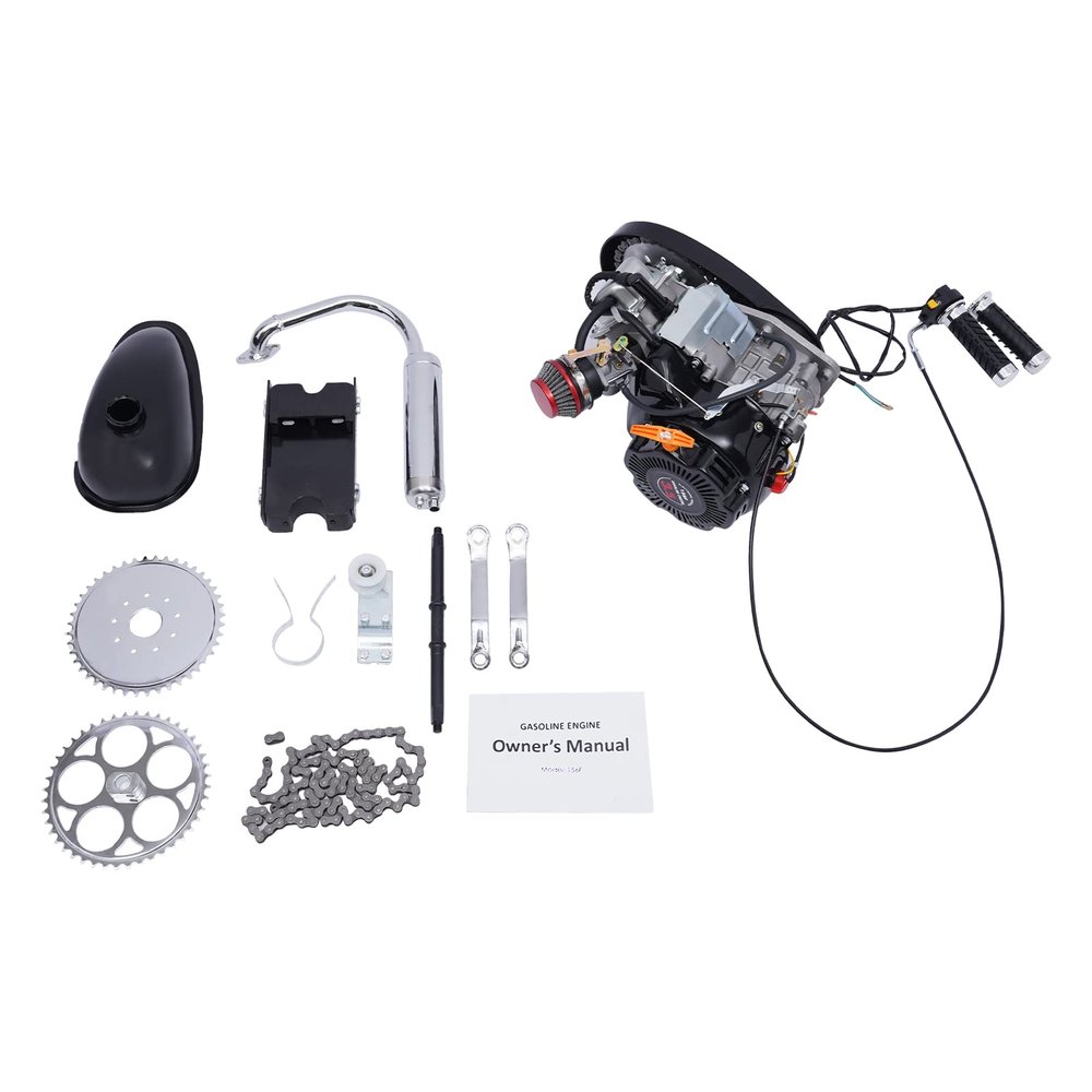 100CC Motorized Bicycle Kit, Bike Engine Kit, Single Cylinder 4stroke Gas Petrol Motorized Bike Engine Scooter, W/Good Heat Dissipation Performance, For Beach Bikes With Large Triangular Frame Space