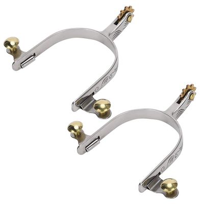 KJAOYU 2PCS Leveling and Sturdy Stainless Steel Horse Spurs,Authentic Westerns Cowboy Gear Female Rider Design with Brass Rowel and Belt Button Perfect for Training and Show Riding