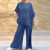 Womens Cotton Linen 2 Piece Outfits Set Loose Long Sleeve Shirts and Wide Leg Pants Suit with Pockets with Pockets view 2