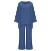 Womens Cotton Linen 2 Piece Outfits Set Loose Long Sleeve Shirts and Wide Leg Pants Suit with Pockets with Pockets view 3