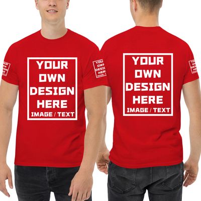 Custom T Shirts for Men/Women Add Your Text/Image Shirt Personalized Cotton Tee Printed Photo Front/Back Red 2XL