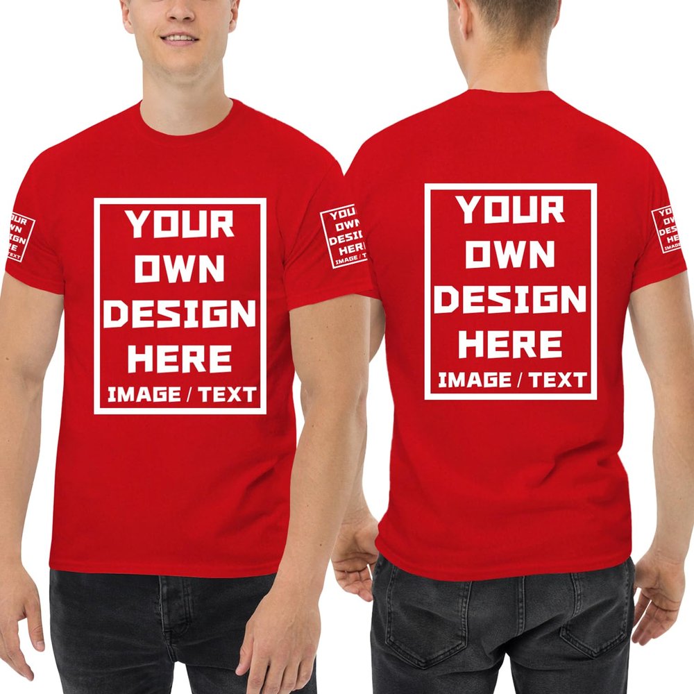 Custom T Shirts for Men/Women Add Your Text/Image Shirt Personalized Cotton Tee Printed Photo Front/Back Red 2XL