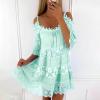 Women Summer Boho Lace Floral Cold Shoulder Midi Dress Spaghetti Strap Half Sleeve Casual Plus Size Flowy Beach Tunic Sun Dress view 2
