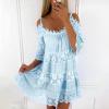 Women Summer Boho Lace Floral Cold Shoulder Midi Dress Spaghetti Strap Half Sleeve Casual Plus Size Flowy Beach Tunic Sun Dress view 2