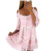 Women Summer Boho Lace Floral Cold Shoulder Midi Dress Spaghetti Strap Half Sleeve Casual Plus Size Flowy Beach Tunic Sun Dress view 1