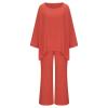 Womens Cotton Linen 2 Piece Outfits Set Loose Long Sleeve Shirts and Wide Leg Pants Suit with Pockets with Pockets view 3