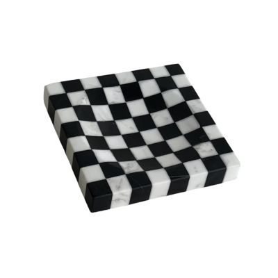 StonePlus Marble Stone Black and White Checkerboard Square Small Splicing Mosaic Tray Jewelry Dish (Black and White)