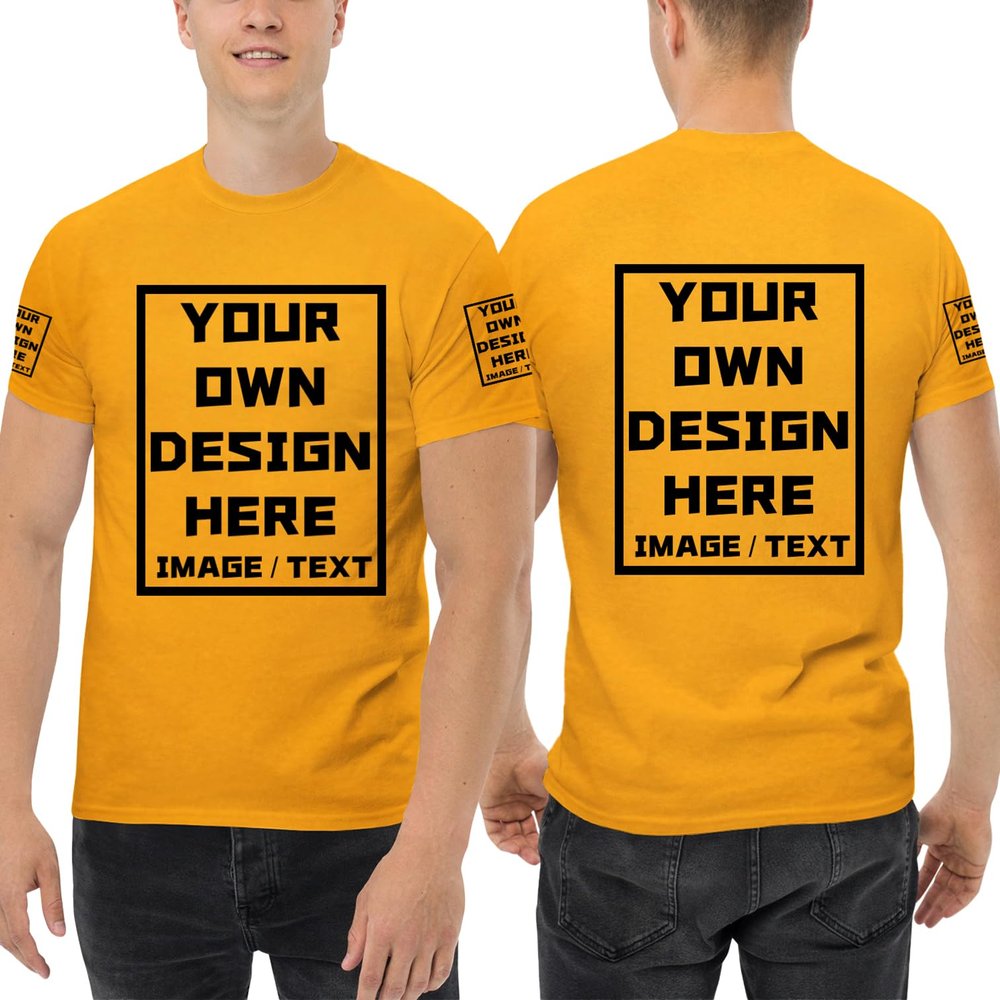 Custom T Shirts for Men/Women Add Your Text/Image Shirt Personalized Cotton Tee Printed Photo Front/Back Gold M