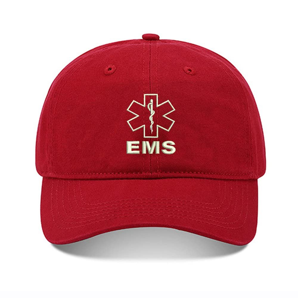 Baseball Hats Mens Women EMS 2 Embroidered Unisex Classic Adjustable Outdoor Dad Cap for Men (Red,7 1/2)