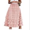 Flygo Women's Long Maxi Tulle Skirts A Line Ruffle High Waisted Tiered Layered Mesh Tutu Skirt Petticoat(Pink-M) view 1