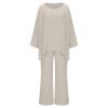 Womens Cotton Linen 2 Piece Outfits Set Loose Long Sleeve Shirts and Wide Leg Pants Suit with Pockets with Pockets view 2