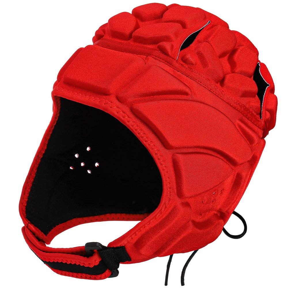 ZENFUN Rugby Helmet Shell, Soft Padded Headgear for Soccer, Red Protective Football Headguards for Youth, Scrum Cap for Kids, Extra Large Size