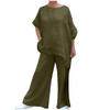 Womens Cotton Linen 2 Piece Outfits Set Loose Long Sleeve Shirts and Wide Leg Pants Suit with Pockets with Pockets view 1