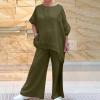 Womens Cotton Linen 2 Piece Outfits Set Loose Long Sleeve Shirts and Wide Leg Pants Suit with Pockets with Pockets view 2