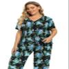 Vozanet Women's Pajamas Set Soft V Neck Sleepwear Top and Capri Pj Lounge Sets Plus Size Novel Floral Design Elegant Loungewear Capri Sets, Full Blue/Black, 3X-Large view 3