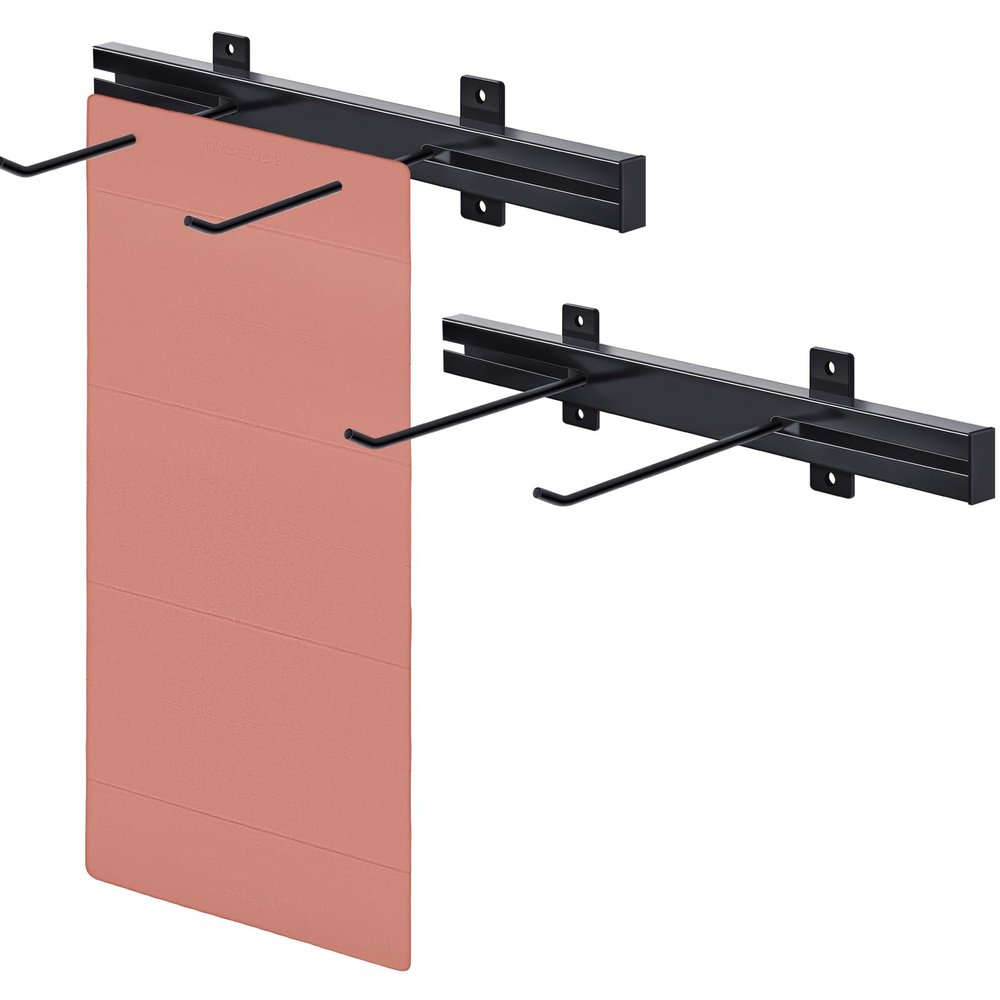 Tandefio Yoga Mat Wall Mount Rack Adjustable Exercise Mat Storage Shelf Hanging Foam Roller Organizer with 2 Hooks for Fitness Home Gym Workout