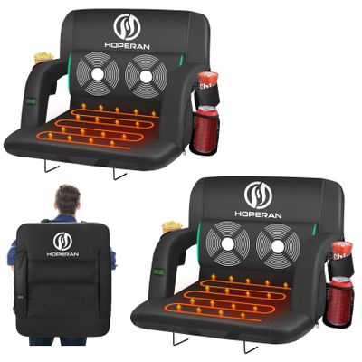 HOPERAN 21" 2pcs Massage Heated Stadium Seats for Bleachers with Back Support & Lumbar Pillow, 3 Level Heating & 6 Modes Massage Portable Heated Stadium Chairs for Bleachers