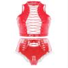 Agoky Women's 2pcs Metallic Leather Sets Latex Crop Top with Shorts Bottoms for Rave Dance Party Type C Red Large view 1