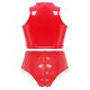 Agoky Women's 2pcs Metallic Leather Sets Latex Crop Top with Shorts Bottoms for Rave Dance Party Type C Red Large view 2