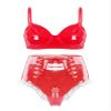 Agoky Women's 2pcs Metallic Leather Sets Latex Crop Top with Shorts Bottoms for Rave Dance Party Type A Red Large view 1