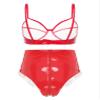 Agoky Women's 2pcs Metallic Leather Sets Latex Crop Top with Shorts Bottoms for Rave Dance Party Type A Red Large view 2
