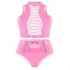 Agoky Women's 2pcs Metallic Leather Sets Latex Crop Top with Shorts Bottoms for Rave Dance Party Type C Pink Large view 1