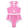 Agoky Women's 2pcs Metallic Leather Sets Latex Crop Top with Shorts Bottoms for Rave Dance Party Type C Pink Large view 3