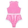 Agoky Women's 2pcs Metallic Leather Sets Latex Crop Top with Shorts Bottoms for Rave Dance Party Type C Pink Large view 4