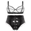 Agoky Women's 2pcs Metallic Leather Sets Latex Crop Top with Shorts Bottoms for Rave Dance Party Type A Black Large view 2