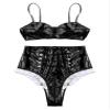 Agoky Women's 2pcs Metallic Leather Sets Latex Crop Top with Shorts Bottoms for Rave Dance Party Type A Black Large view 3