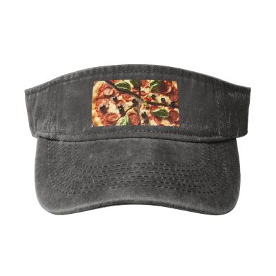 3D Pizza Pepperoni Print Denim Sun Visor Cap Versatile Unisex Design,for Outdoor Activities and Daily Wear