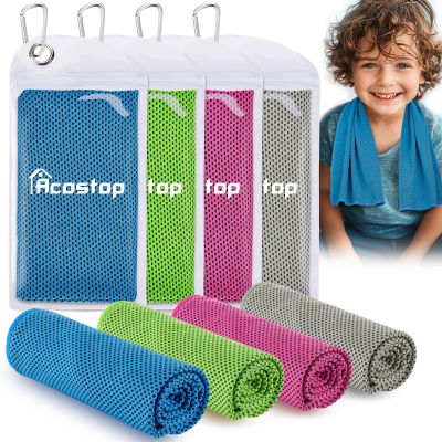 4 Pack Mini Cooling Towels (30"x9") - Kids Cooling Towel, Soft Breathable Cooling Neck Wraps with UPF 50 Sun Protection for Boys Girls Running Exercise Parent-child Activities School Outdoor Sports
