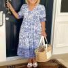Blue Boho Summer Dress for Womens Floral Maxi Dresses Casual Short Sleeve Long Beach Dress 2024 view 2