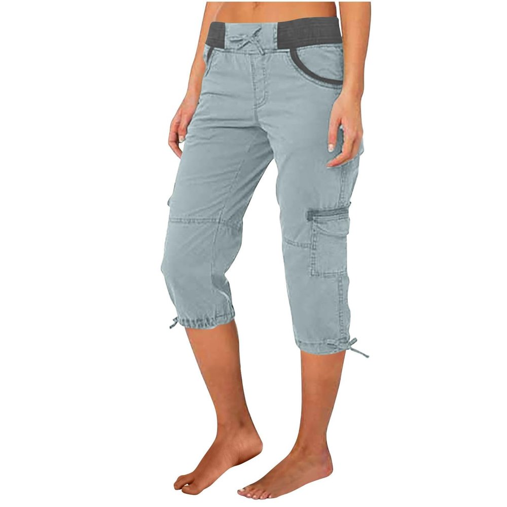 Womens Cargo Capris Summer Casual Drawstring Low Waisted Hiking Jogger Pants Lightweight Outdoor Cotton Capri Pants Baggy Plus Size Cargo Pants Breathable Y2k Pants Loose Capri Pants for Women