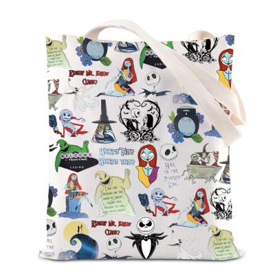 ENSIANTH Horror Movie Inspired Ghost Lover Tote Bag Skull Merch Jack and Sally Fans Gift Zero Ghost Dog Shoulder Bag