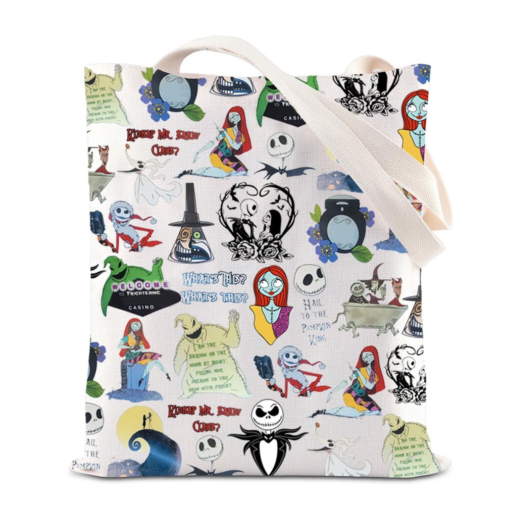 ENSIANTH Horror Movie Inspired Ghost Lover Tote Bag Skull Merch Jack and Sally Fans Gift Zero Ghost Dog Shoulder Bag