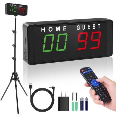 Samshow LED Electronic Scoreboard Digital Score Keeper with Remote & Tripod, Electric Scoreboard with Count Down/Up Timer & 12/24h Clock for Corn Hole/ping Pong/Table Tennis, Indoor & Outdoor Games