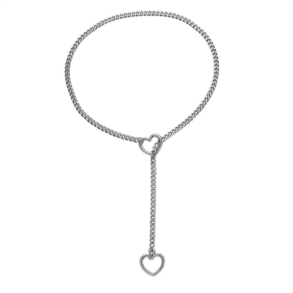 Qitian Stainless Steel Adjustable Lariat Y-Necklace for Men,Punk Gothic Cuban Necklace Jewelry,Heart O-ring Slip Chain Necklace for Women (24'', Love Heart, Silver), QT-24Y