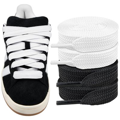 Endoto 2 Pairs Fat Shoelaces for Adidas Campus 00s,16MM Chunky Thick Flat Wide Jumbo Shoe Laces Replacement Laces for Sneaker shoes(Color:Black&White,Size:36Inch)
