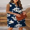 ANFTFH Women's Sleeveless V-Neck Dress Business Trendy Midi Dress Blue Flower M view 3