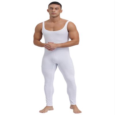 YiZYiF Men's Spandex Ballet Sleeveless Full Body Tight Jumpsuit Unitards Dance Costumes White X-Large