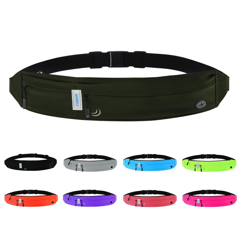 WATERFLY Running Belt Fanny Pack: Runner Marathon Jogging Waist Pack Sport Workout Exercise Fitness Phone Holder Belt for Men Women Jogger Slim Waistband