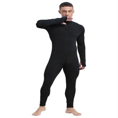 YiZYiF Mens Spandex Bodysuit Long Sleeve Unitard Zipper Dance Leotard Workout Yoga Jumpsuit Rompers Black XX-Large