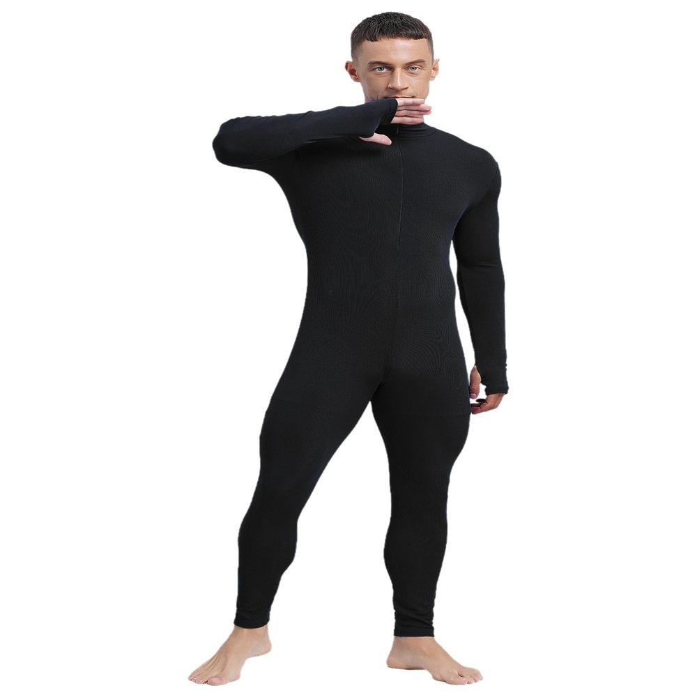 YiZYiF Mens Spandex Bodysuit Long Sleeve Unitard Zipper Dance Leotard Workout Yoga Jumpsuit Rompers Black XX-Large