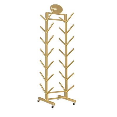 7 Tier Yoga Mat Storage Cart Holder with Wheels, Home Gym Foam Roller Organizer Rack for Exercise Mats, Resistance Bands (Color : Gold, Size : A-L40XW50XH150CM)