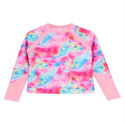 iiniim Kids Long Sleeve Rash Guard Shirts UPF 50+ Girls Boys Zipper Swim Rash Vest Tops Swimwear Pink 6 Years